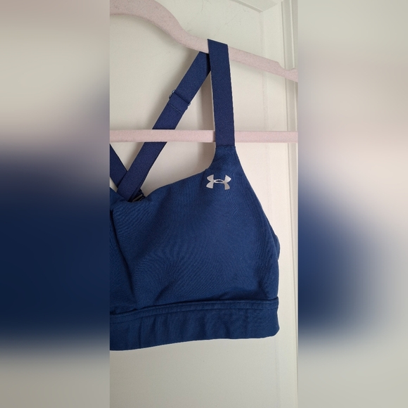 Under armour womens blue small cross back athletic active padded sports bra run - Picture 3 of 7